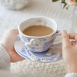 【JEN】英式復古浮雕陶瓷藍色天使下午茶一壺二杯茶具組