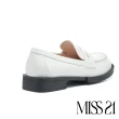 【MISS 21】個性復古純色全真皮壓紋樂福低跟鞋(白)