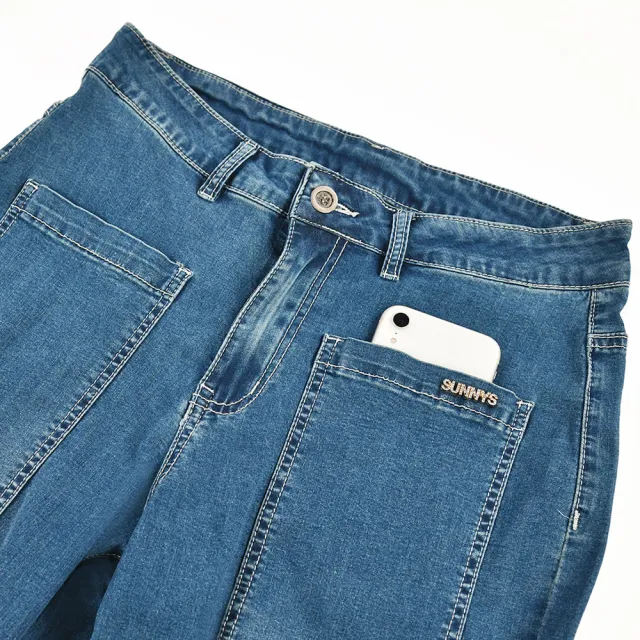 【ILEY 伊蕾】率性大口袋抓摺縫釦八分牛仔褲(藍色；M-XL；1232328604)