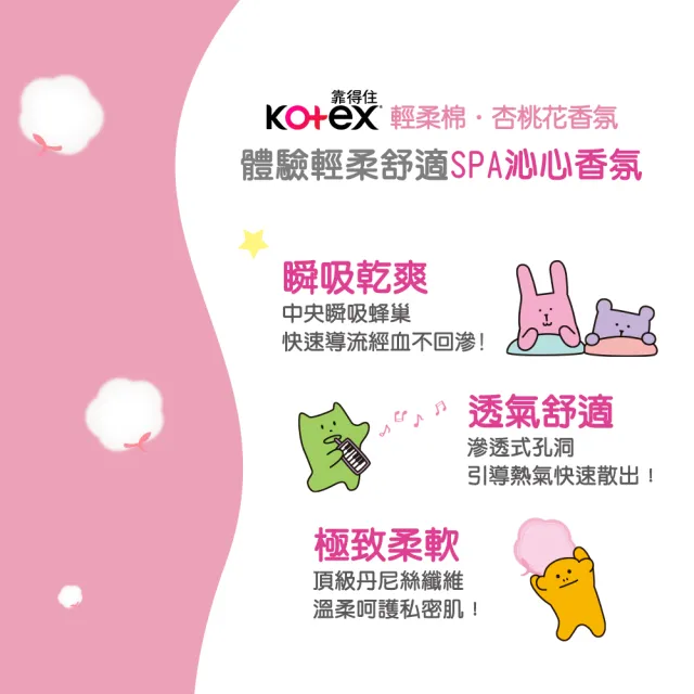 Kotex 靠得住】輕柔棉宇宙人杏桃花衛生棉日用23cm 11片x24包/夜用28cm