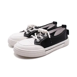 【WALKING ZONE】女 皮革洞口透氣休閒小白鞋 女鞋(黑白色)