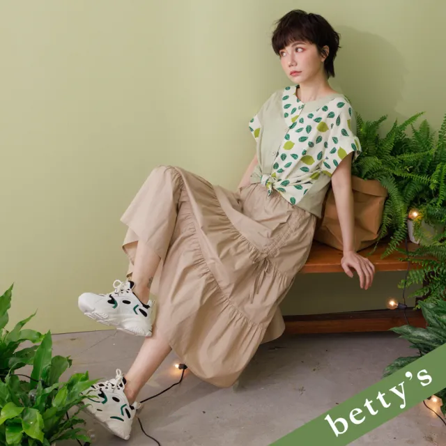 【betty’s 貝蒂思】鬆緊腰圍抽繩蛋糕裙(卡其)