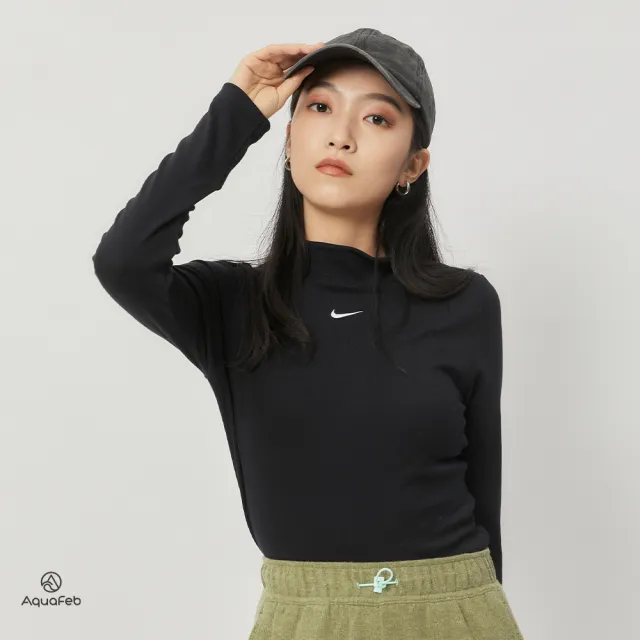 【NIKE 耐吉】NSW ESSNTL RIB MOCK LS TO 女款 黑色 小高領 合身 長袖 上衣 DV7881-010