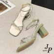【JP Queen New York】交錯水鑽一字方頭夏季粗跟涼鞋(3色可選)
