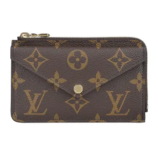 【Louis Vuitton 路易威登】LV Recto Verso經典LOGO Monogram帆布拼接牛皮3卡拉鍊零錢卡夾包(棕褐x黑)