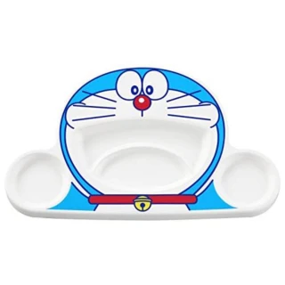 【小禮堂】哆啦A夢 造型塑膠兒童餐盤 - 舉手款(平輸品)