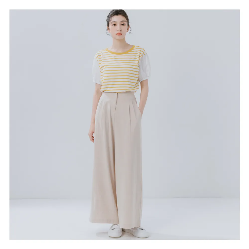 【MO-BO】MIT袖剪接條紋上衣