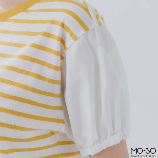 【MO-BO】MIT袖剪接條紋上衣