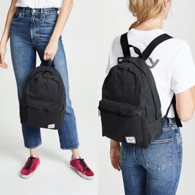 【Herschel】Grove XS 中型 黑色 全黑 水洗 棉布 塑膠拉鍊 可收納 女生 背包 女包 小後背包 後背包