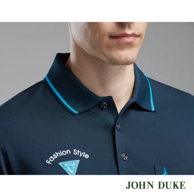 【JOHN DUKE 約翰公爵】男裝吸濕排汗速乾機能素面涼爽POLO衫_藍黑色(99-2V9109)