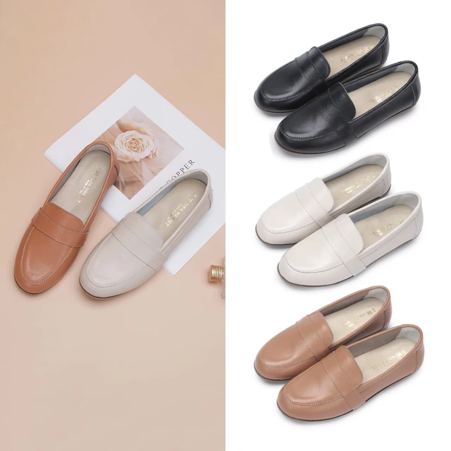 【FUFA Shoes 富發牌】真皮美型平底樂福鞋-黑/棕/杏 1DR59(女鞋/面試鞋/真皮鞋/女懶人鞋)