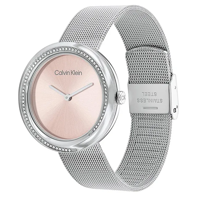 【Calvin Klein 凱文克萊】CK 極簡晶鑽時尚米蘭帶手錶-34mm 情人節 禮物(CK25200149)