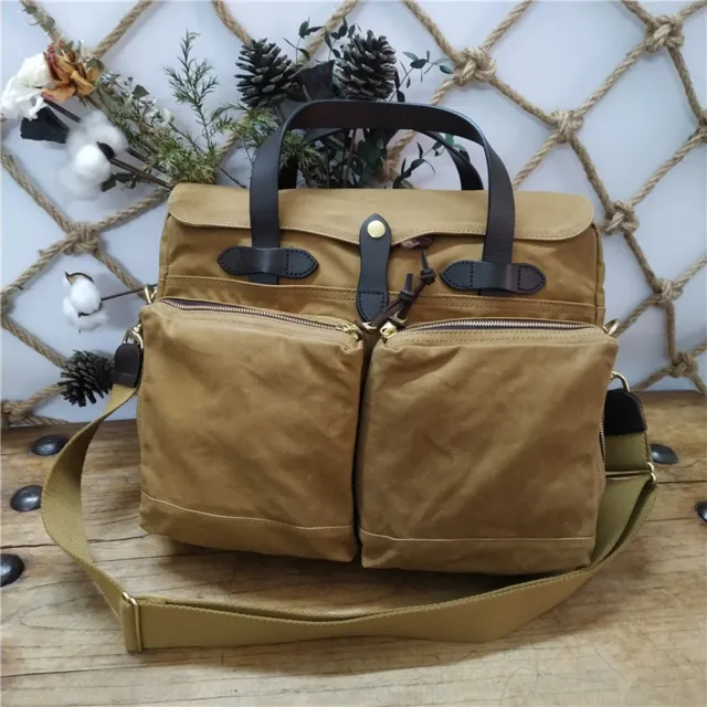 【巴黎精品】側背包帆布肩背包(美式復古電腦斜背男包包2色v1ac7)