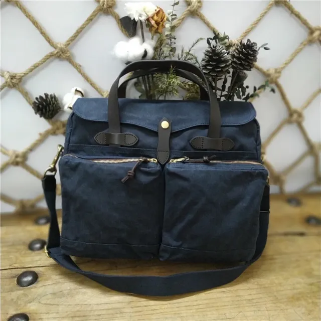 【巴黎精品】側背包帆布肩背包(美式復古電腦斜背男包包2色v1ac7)