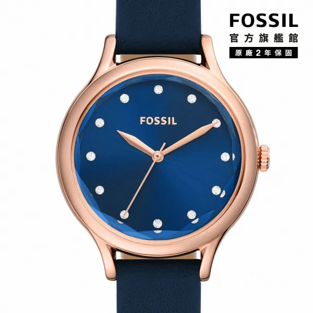 FOSSIL 官方旗艦館】Laney 經典海軍藍知性女錶藍色真皮錶帶34MM BQ3858