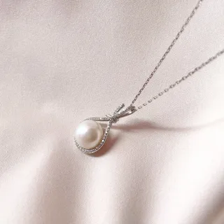 【Elegant 珍愛宣言】福袋造型天然珍珠亮鑽純銀項鍊(討喜招財的福袋造型項鍊)