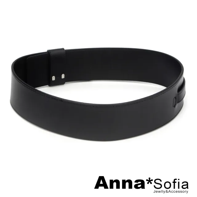 【AnnaSofia】二層牛皮真皮腰帶皮帶腰封-中央縮釦細帶 現貨(黑系)