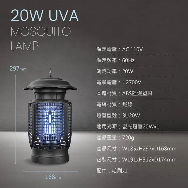 20W電擊式UVA燈管捕蚊燈/補蚊燈/AW-721(室內/室外IPX4防水)