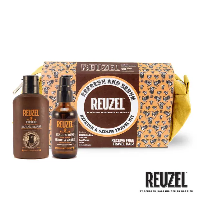 【REUZEL】專業育髮賦活精華經典紳士盥洗包組(免沖保濕潔淨鬍鬚泡沬 100ml+鬍鬚毛髮滋養賦活精華 50g)
