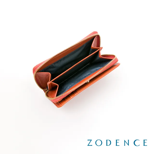 【ZODENCE 佐登司】HAN義大利植鞣革時尚拉鍊中夾(橘紅)