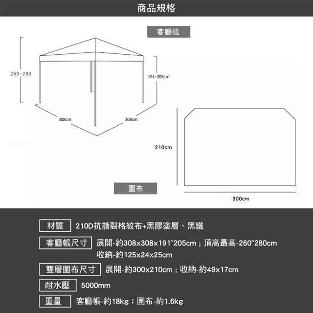 【Tree walker】月沙客廳帳專用雙層圍布x1(月沙黑膠客廳帳 炊事帳 圍布 黑膠 黑膠客廳帳 露營 逐露天下)