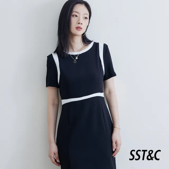 【SST&C.超值限定】黑圓領撞色拼接設計洋裝8562111004
