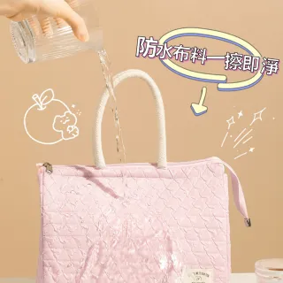 【茉家】純色菱格紋保溫便當包野餐袋(4入)