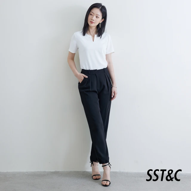 【SST&C.超值限定】黑色前打褶縮口休閒長褲8231811006