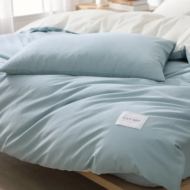 【GOLDEN-TIME】240織精梳棉兩用被床包組-青水藍(單人)