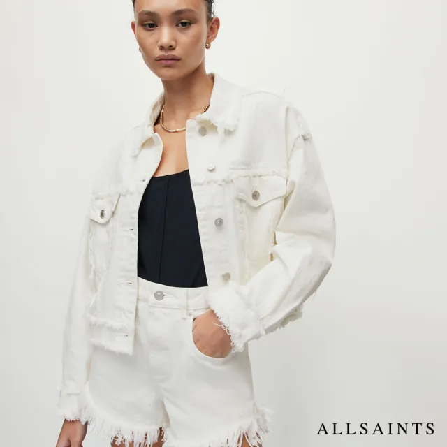 【ALLSAINTS】CLAUDE 個性純棉抽鬚牛仔外套 WO076Y(常規版型)