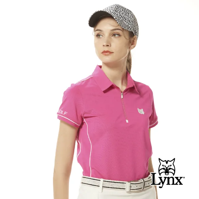 【Lynx Golf】女款合身版排吸溼排汗山貓膠標出芽剪接設計POLO領款式短袖立領POLO衫/高爾夫球衫(二色)