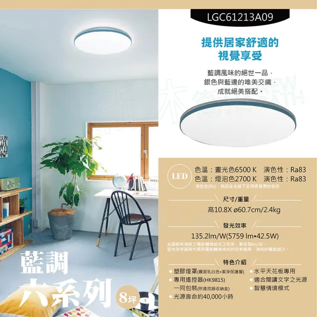 【Panasonic 國際牌】LED吸頂燈-六系列-藍調-LGC61213A09(日本製造、原廠保固、調光調色、增亮模式)