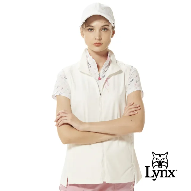 【Lynx Golf】女款防潑水功能彈性舒適織帶剪接設計前短後長版型下擺開杈無袖背心(二色)