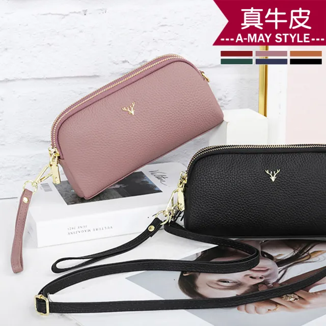 【Amay Style 艾美時尚】現貨 真皮女包 斜背包 小包 牛皮簡約LOGO肩背手拿包(6色)