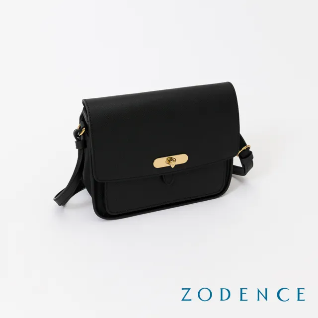 【ZODENCE 佐登司】RENEE進口真皮水滴釦方型斜背包(黑)