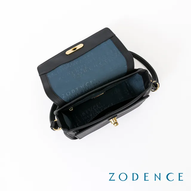 【ZODENCE 佐登司】RENEE進口真皮水滴釦方型斜背包(黑)