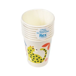 【Rex London】童趣紙杯8入 熱帶動物200ml(水杯 茶杯 咖啡杯)