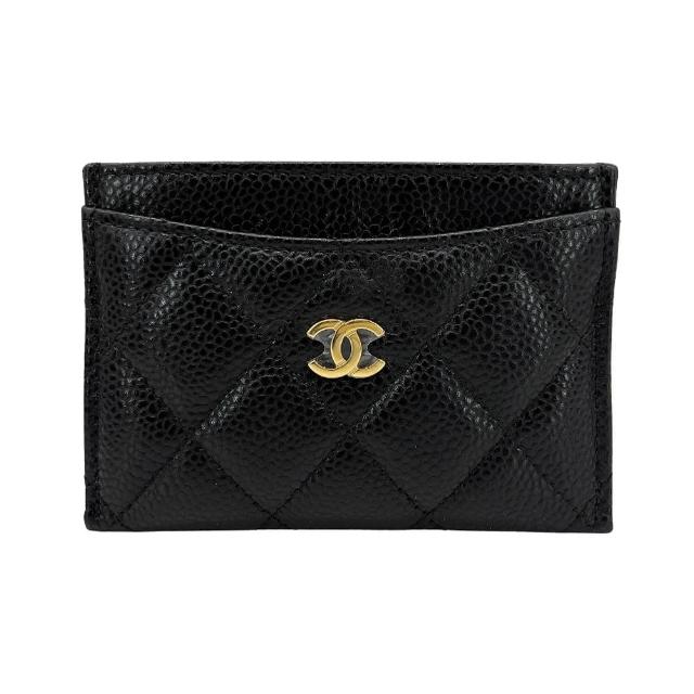 【CHANEL 香奈兒】金雙C菱格粒紋牛皮信用卡套/卡夾(AP0213-黑)