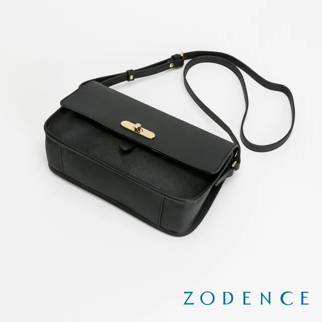 【ZODENCE 佐登司】RENEE進口真皮水滴釦長型斜背包(黑)