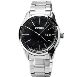 【SEIKO 精工】精工太陽能藍寶石鋼帶男錶-黑(SNE527P1)