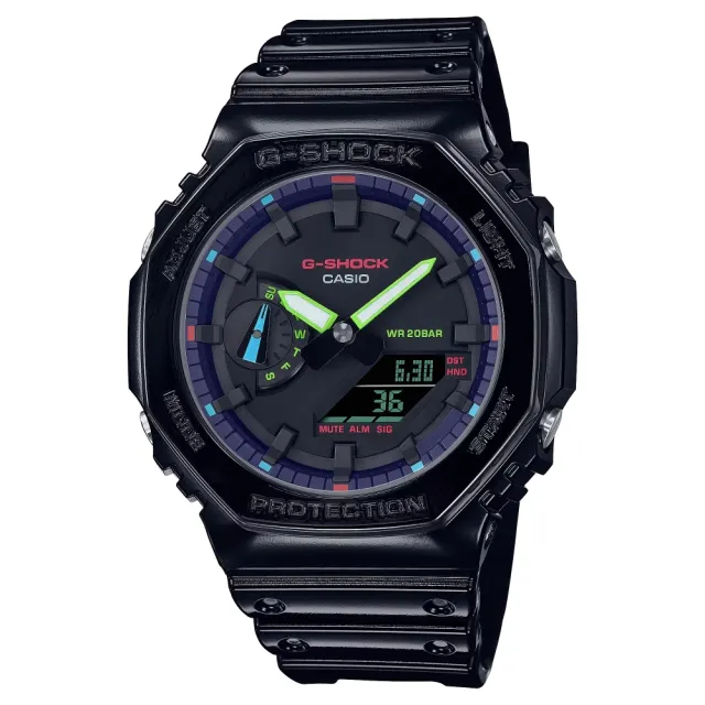 【CASIO 卡西歐】G-SHOCK虛擬彩虹系列 多彩光譜電子錶(GA-2100RGB-1A)