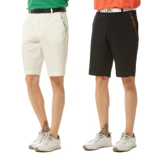 【Lynx Golf】男款日本進口面料四面彈性精美繡花造型後腰頭配布剪裁設計平口休閒短褲(二色)