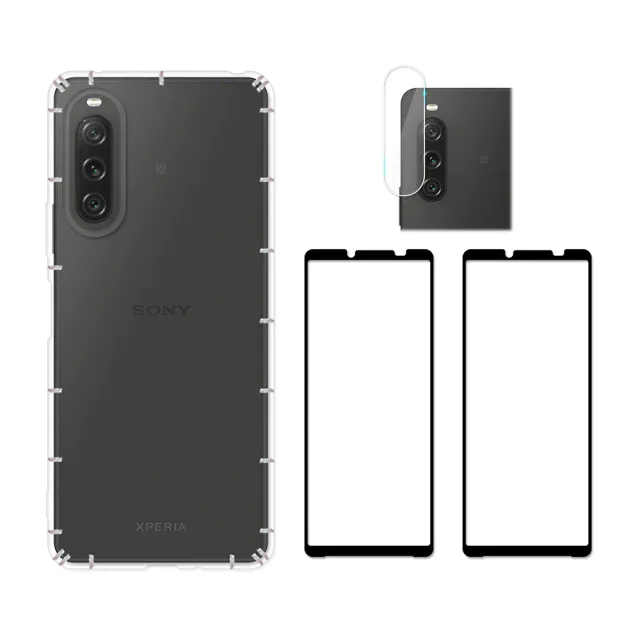 【RedMoon】SONY Xperia 10 V 手機殼貼4件組 空壓殼-9H玻璃保貼2入+厚版鏡頭貼(XP10V)