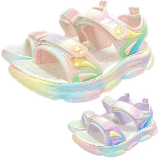 【小童心鞋坊】女童涼鞋 兒童涼鞋 19-21號 厚底休閒 玩水運動(粉色 紫色)