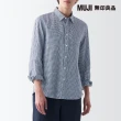 【MUJI 無印良品】男大麻水洗長袖襯衫(暗藍格紋-共11色)