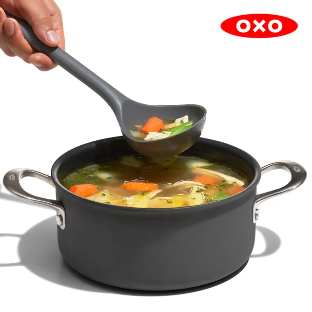【OXO】全矽膠不傷鍋2件組(炒菜鏟-小+長柄湯杓-小)