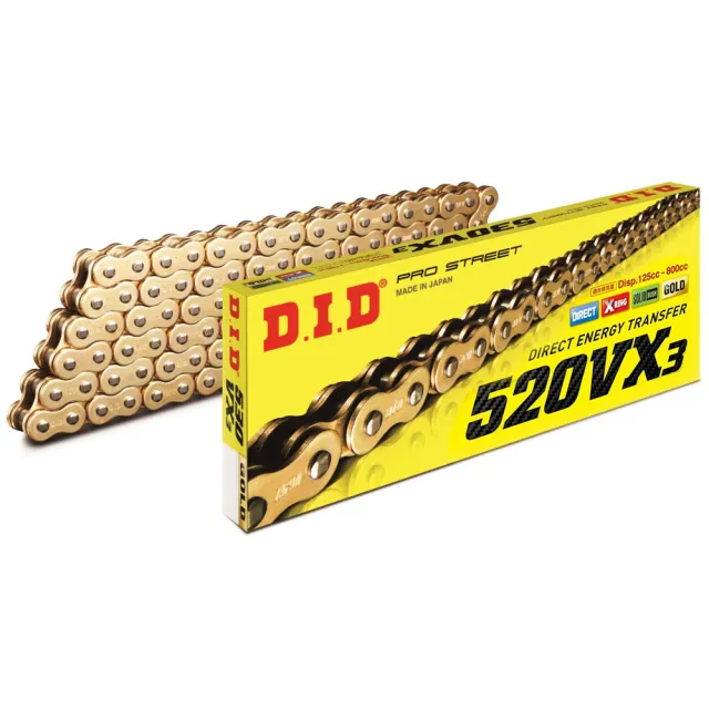 【D.I.D】VX3系列 專利X型油封 重機專用 黃金色鏈條(鍊條尺寸520/鏈目88節)