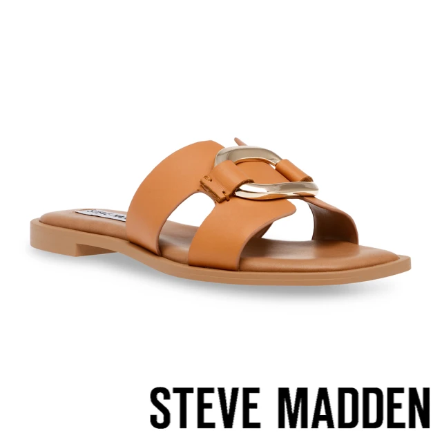 steve madden GO-GETTER 真皮金飾扣平底拖鞋(棕色)