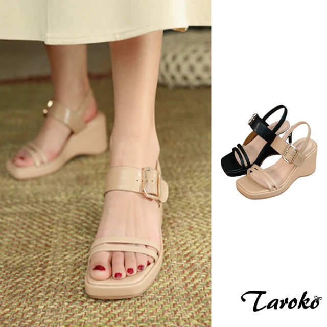 【Taroko】時尚通勤厚底坡跟涼鞋(2色可選)