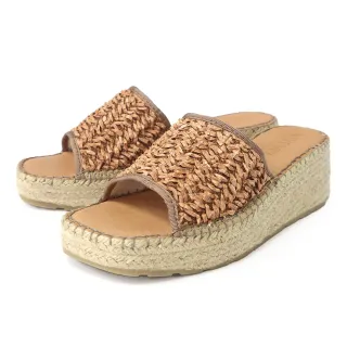 【TINO BELLINI 貝里尼】西班牙進口草編寬帶麻厚底楔型涼拖鞋FSVV003(棕)